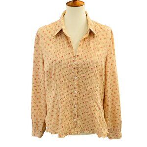 Vtg Tommy Hilfiger LS Pintuck Top Sz XL Peach Floral Ruffle Cottagecore Prairie